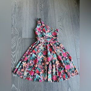 Exotica Tropical Floral Silky One Shoulder Comfort Crop Mini Dress Size Small
